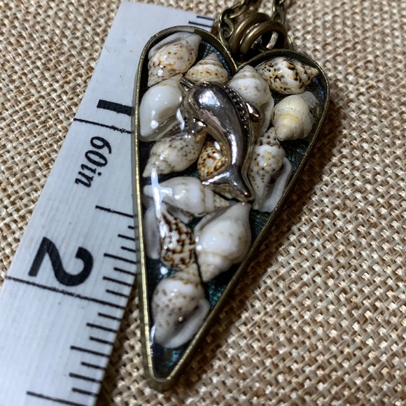 Dolphin Seashell 3D Layered Heart Necklace 24” New Handmade - Picture 5 of 7